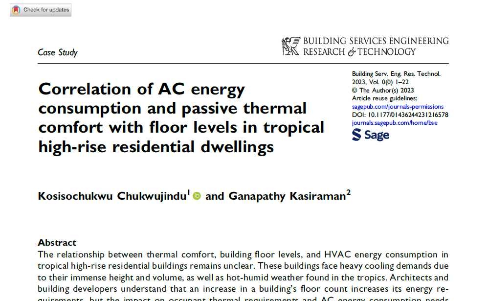 Correlation of AC energy consumption and passive thermal comfort with floor levels in tropical high-rise residential dwellings