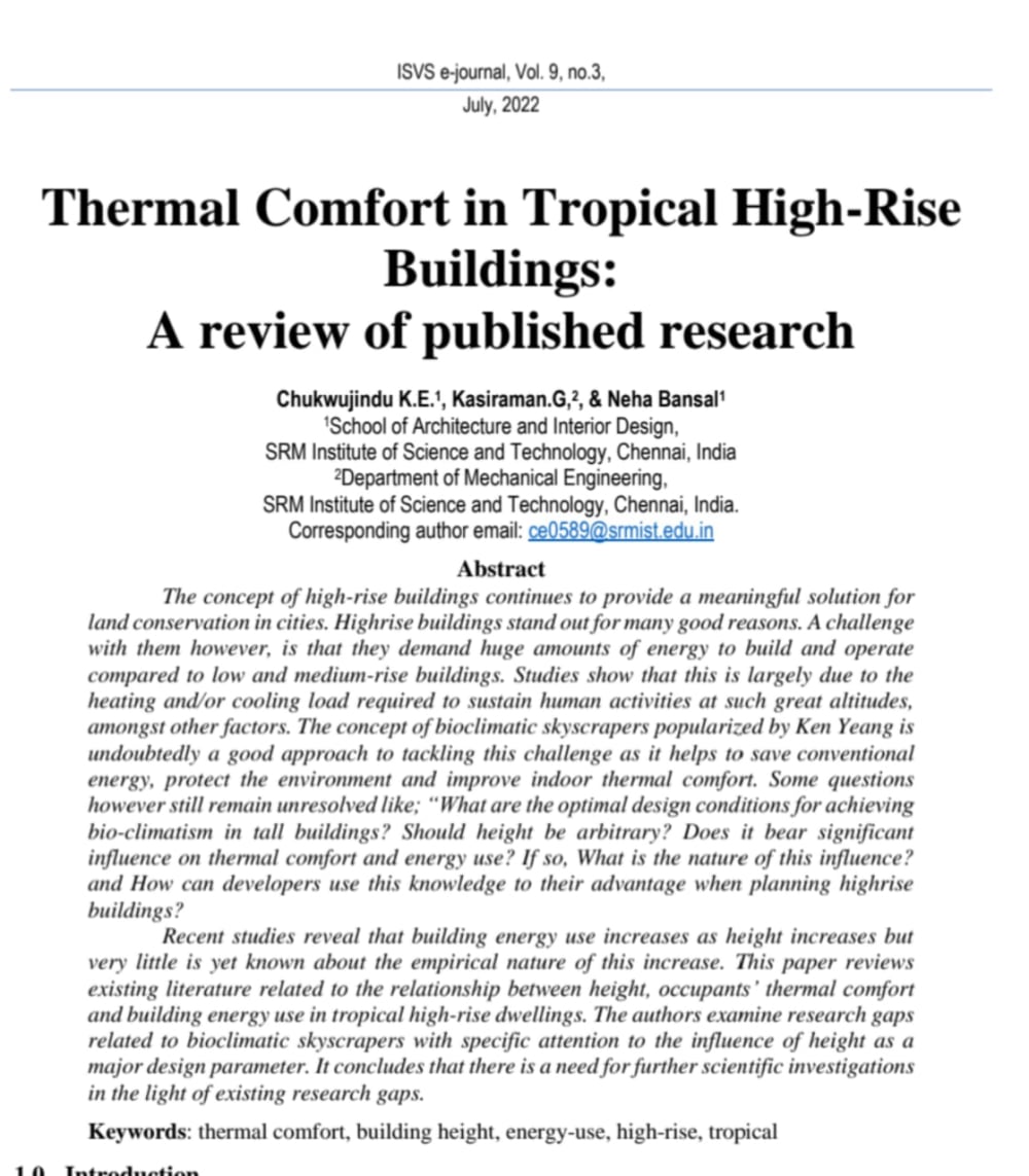 Thermal comfort in tropical highrise buildings-A review of published literature